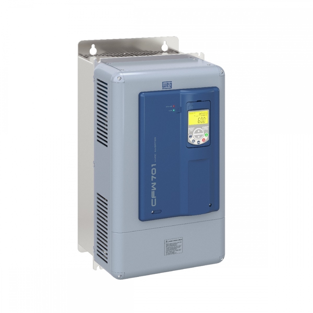 INVERSOR DE FREQUÊNCIA, TRIFÁSICO, CORRENTE NOMINAL 88A, 60CV, 380VCA, MODELO CFW701-D88P0-T4DBN1C3, FAB. WEG.