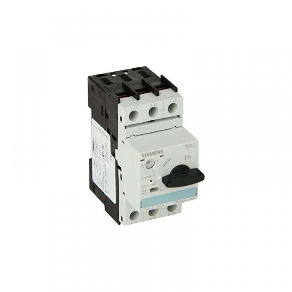 DISJUNTOR MOTOR TRIPOLAR, CORRENTE AJUSTÁVEL 0,7 A 1A, MODELO 3RV10 21-0JA10, LINHA 3RV10, FAB. SIEMENS.