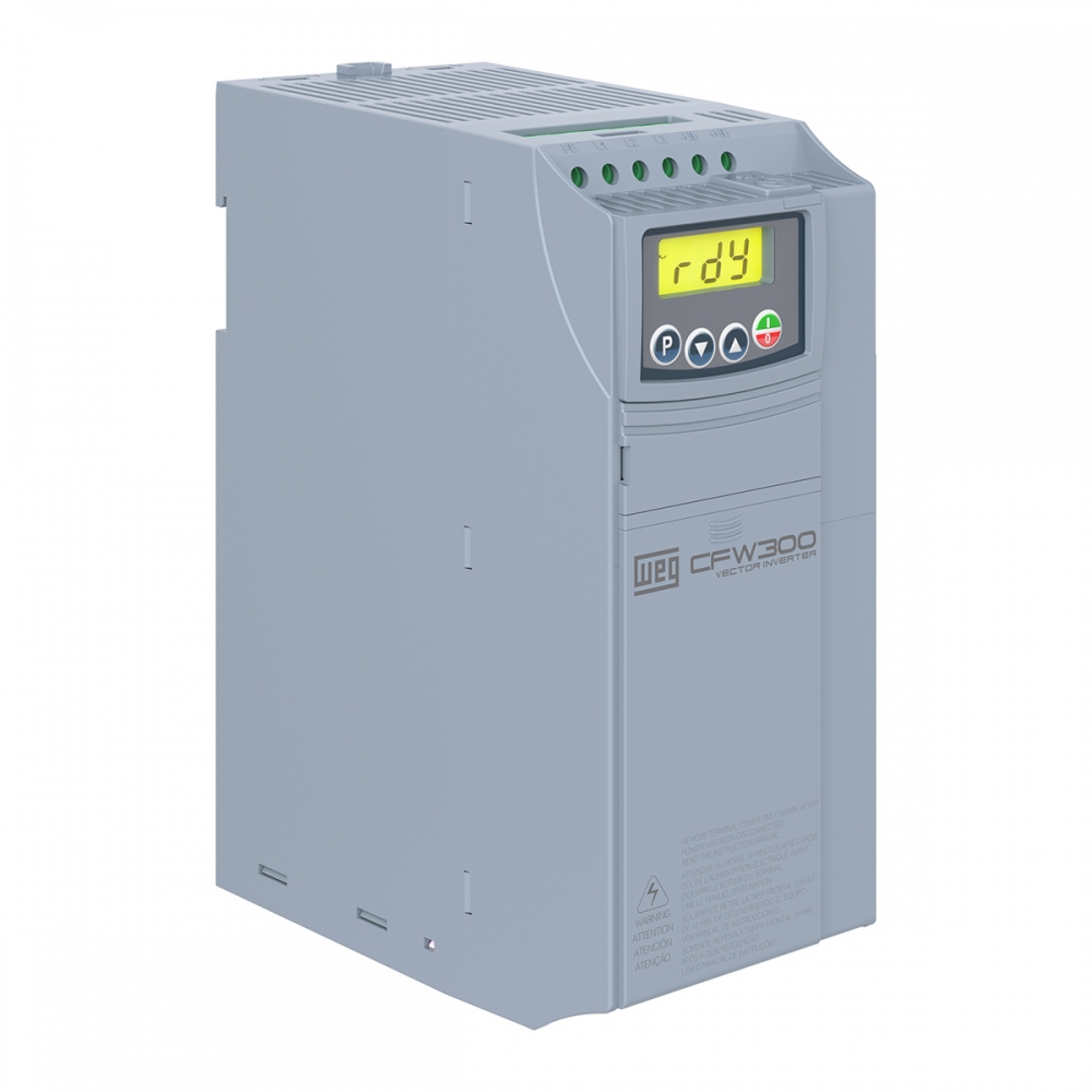 INVERSOR DE FREQUÊNCIA 15A, TENSÃO 380-415V, MODELO CFW300-C15P0-T4NB20, FAB. WEG.