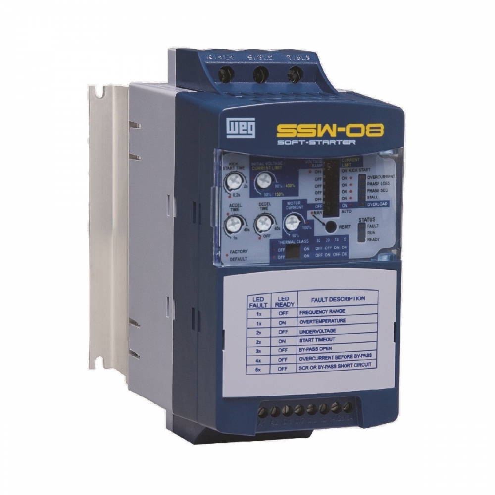 SOFT-STARTER, CORRENTE NOMINAL 30A, MODELO SSW08-0030-T5-SZ, LINHA SSW08, FAB. WEG.