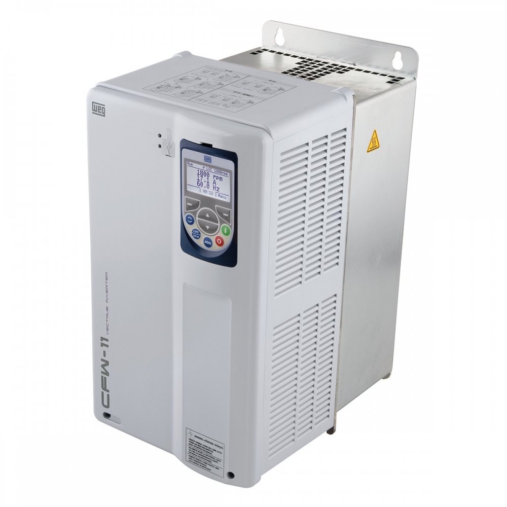 INVERSOR DE FREQUÊNCIA, TRIFÁSICO, CORRENTE NOMINAL 45A, 30CV, 380VCA, MODELO CFW11-0045-T4SZ, FAB. WEG.